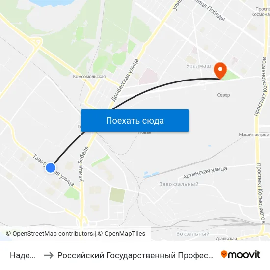 Надеждинская to Российский Государственный Профессионально-Педагогический Университет map