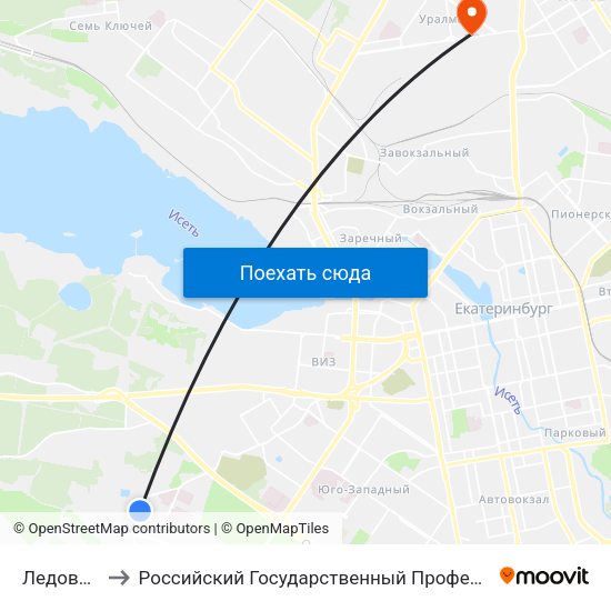 Ледовый Дворец to Российский Государственный Профессионально-Педагогический Университет map