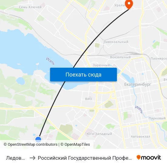 Ледовый Дворец to Российский Государственный Профессионально-Педагогический Университет map