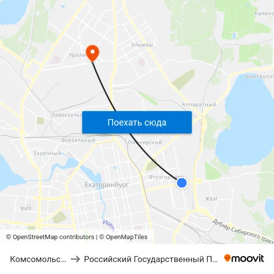 Комсомольская (Ул. Малышева) to Российский Государственный Профессионально-Педагогический Университет map