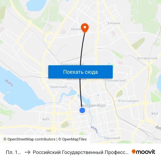 Пл. 1905 Года to Российский Государственный Профессионально-Педагогический Университет map