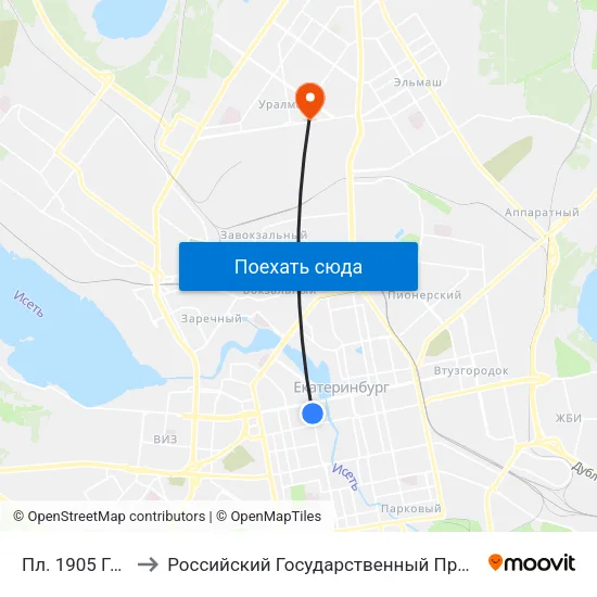 Пл. 1905 Года (Ул. 8 Марта) to Российский Государственный Профессионально-Педагогический Университет map