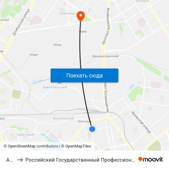 Азина to Российский Государственный Профессионально-Педагогический Университет map