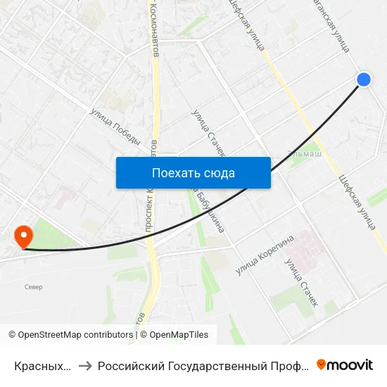 Красных Командиров to Российский Государственный Профессионально-Педагогический Университет map