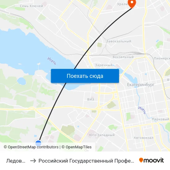 Ледовый Дворец to Российский Государственный Профессионально-Педагогический Университет map