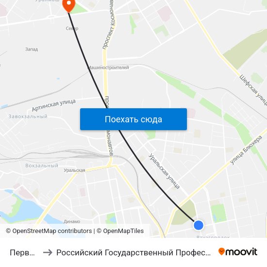 Первомайская to Российский Государственный Профессионально-Педагогический Университет map