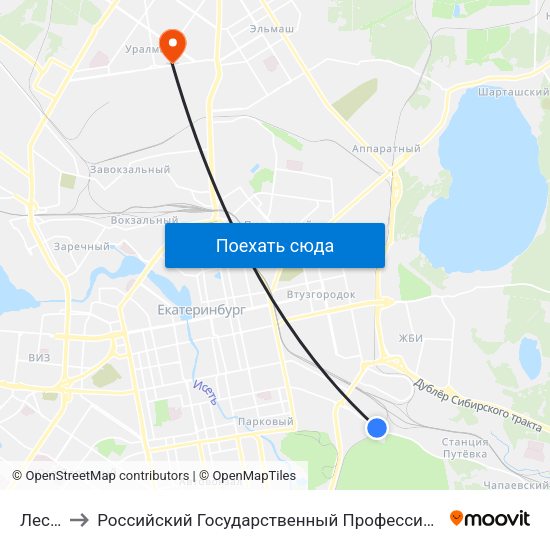 Лесопарк to Российский Государственный Профессионально-Педагогический Университет map