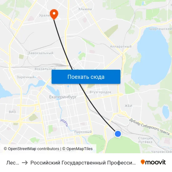 Лесопарк to Российский Государственный Профессионально-Педагогический Университет map