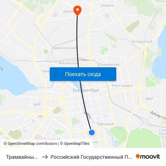 Трамвайный Парк (Ул. Чапаева) to Российский Государственный Профессионально-Педагогический Университет map