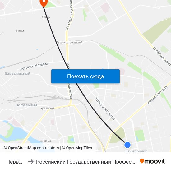 Первомайская to Российский Государственный Профессионально-Педагогический Университет map