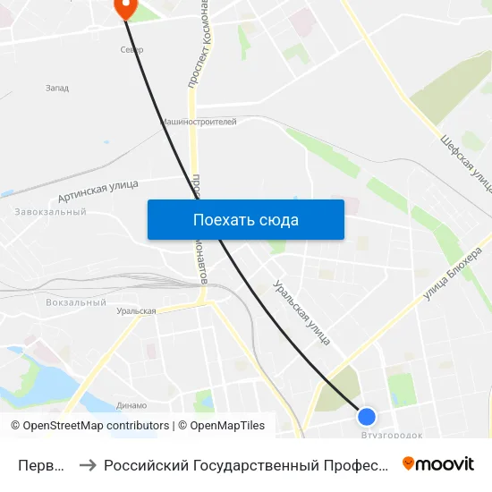 Первомайская to Российский Государственный Профессионально-Педагогический Университет map
