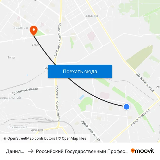 Данилы Зверева to Российский Государственный Профессионально-Педагогический Университет map