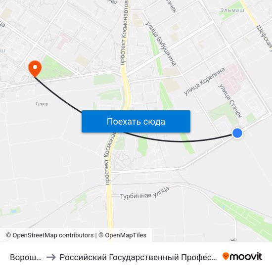 Ворошиловская to Российский Государственный Профессионально-Педагогический Университет map