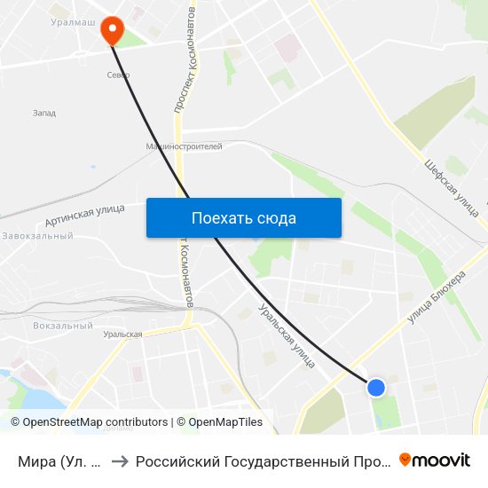 Мира (Ул. Академическая) to Российский Государственный Профессионально-Педагогический Университет map