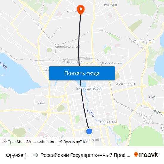Фрунзе (Ул. 8 Марта) to Российский Государственный Профессионально-Педагогический Университет map