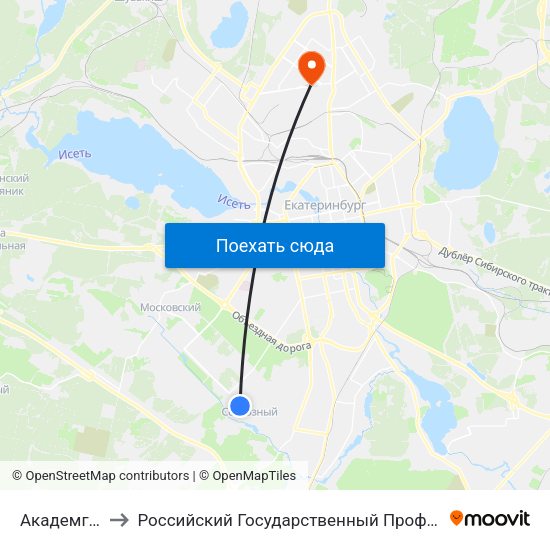 Академгородок (Унц) to Российский Государственный Профессионально-Педагогический Университет map