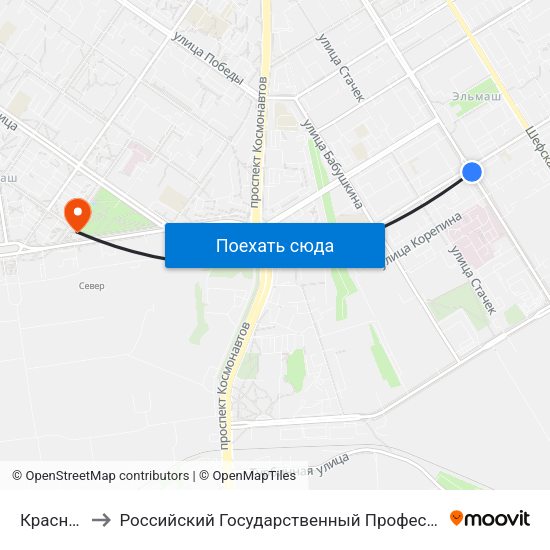 Краснофлотцев to Российский Государственный Профессионально-Педагогический Университет map