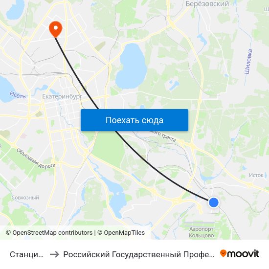 Станция Кольцово to Российский Государственный Профессионально-Педагогический Университет map