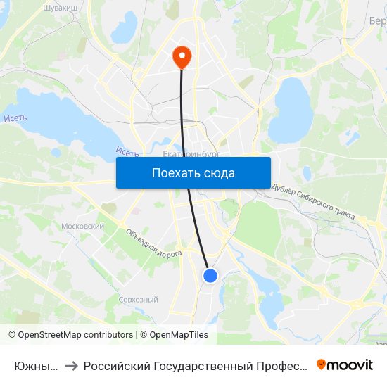 Южный Проезд to Российский Государственный Профессионально-Педагогический Университет map