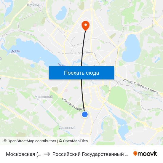Московская (Ул. Патриса Лумумбы) to Российский Государственный Профессионально-Педагогический Университет map