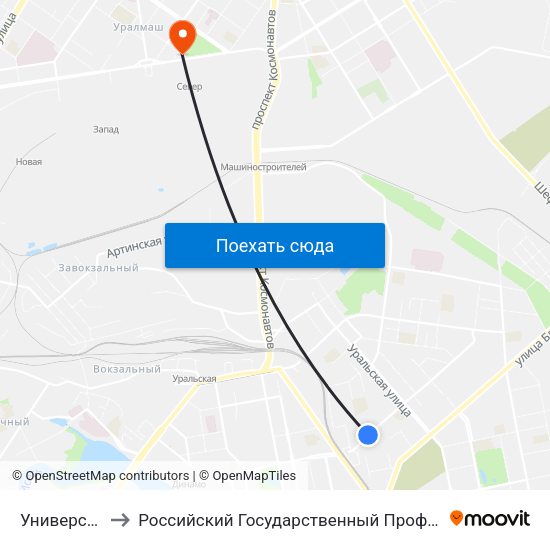 Универсам Звездный to Российский Государственный Профессионально-Педагогический Университет map