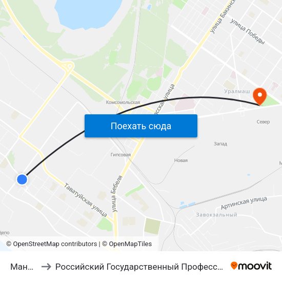 Маневровая to Российский Государственный Профессионально-Педагогический Университет map