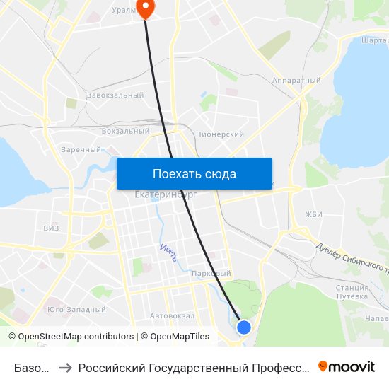Базовый Пер to Российский Государственный Профессионально-Педагогический Университет map