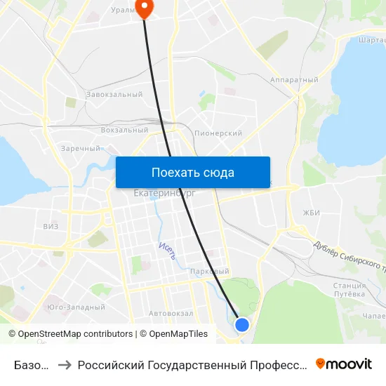 Базовый Пер to Российский Государственный Профессионально-Педагогический Университет map