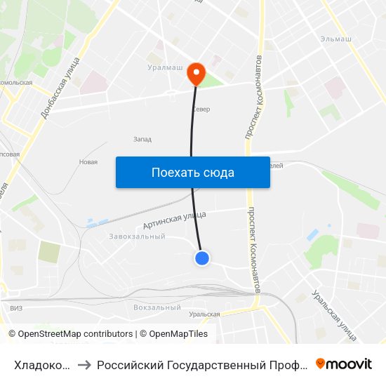 Хладокомбинат Норд to Российский Государственный Профессионально-Педагогический Университет map