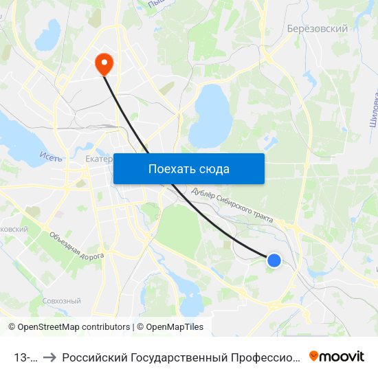 13-Й Км to Российский Государственный Профессионально-Педагогический Университет map