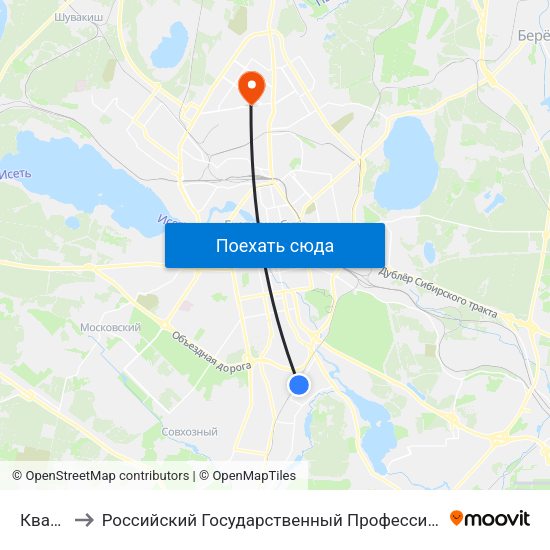 Кварцевая to Российский Государственный Профессионально-Педагогический Университет map