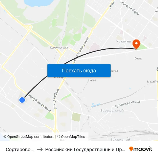 Сортировочная (Ул. Седова) to Российский Государственный Профессионально-Педагогический Университет map