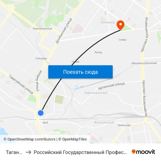 Таганский Ряд to Российский Государственный Профессионально-Педагогический Университет map