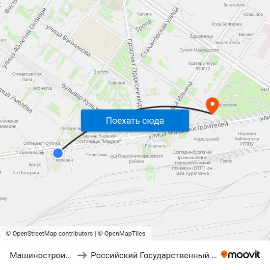 Машиностроителей (Ул. 22 Партсъезда) to Российский Государственный Профессионально-Педагогический Университет map