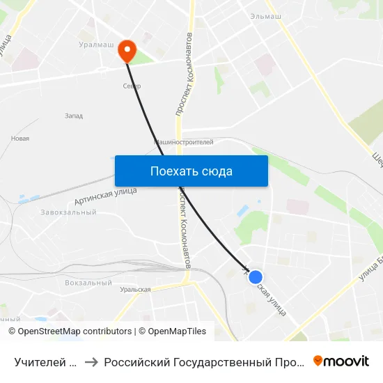 Учителей (Ул. Уральская) to Российский Государственный Профессионально-Педагогический Университет map