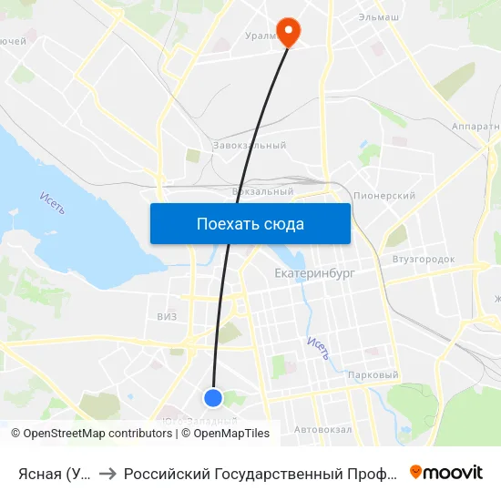 Ясная (Ул. Шаумяна) to Российский Государственный Профессионально-Педагогический Университет map