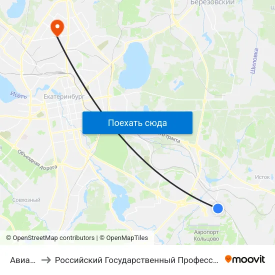 Авиагородок to Российский Государственный Профессионально-Педагогический Университет map