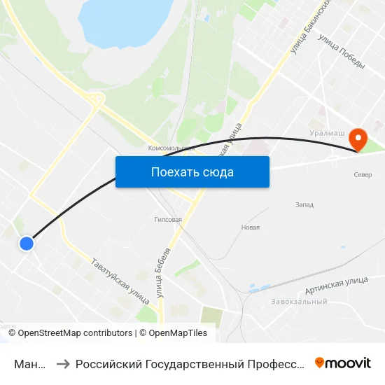 Маневровая to Российский Государственный Профессионально-Педагогический Университет map