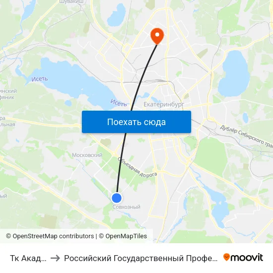 Тк Академический to Российский Государственный Профессионально-Педагогический Университет map