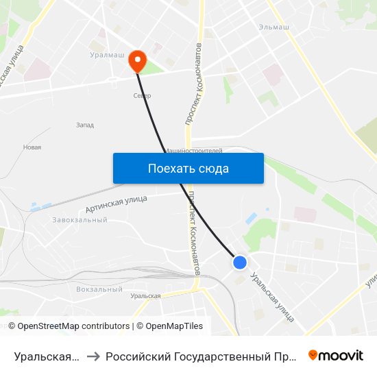 Уральская (Ул. Смазчиков) to Российский Государственный Профессионально-Педагогический Университет map