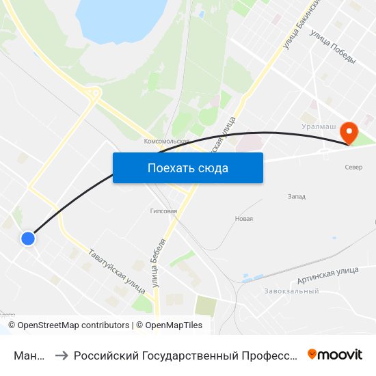 Маневровая to Российский Государственный Профессионально-Педагогический Университет map