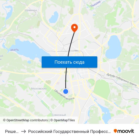 Решетникова to Российский Государственный Профессионально-Педагогический Университет map