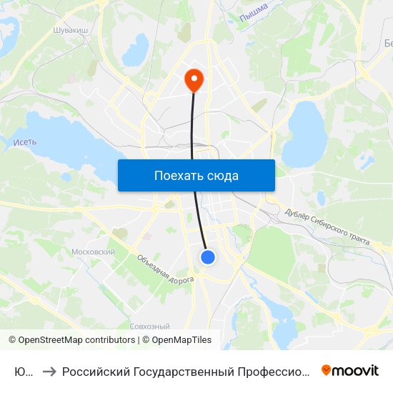 Южная to Российский Государственный Профессионально-Педагогический Университет map