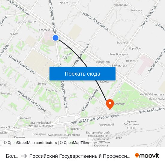 Больница to Российский Государственный Профессионально-Педагогический Университет map