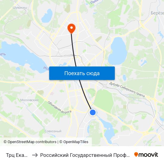 Трц Екатерининский to Российский Государственный Профессионально-Педагогический Университет map