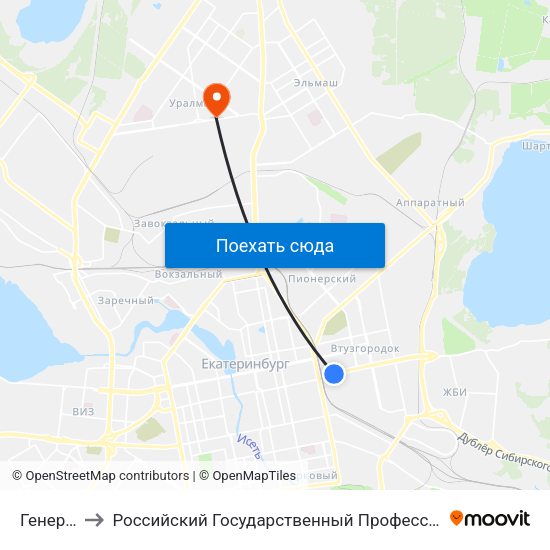 Генеральская to Российский Государственный Профессионально-Педагогический Университет map