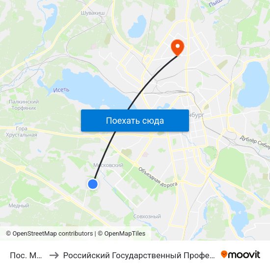 Пос. Мичуринский to Российский Государственный Профессионально-Педагогический Университет map