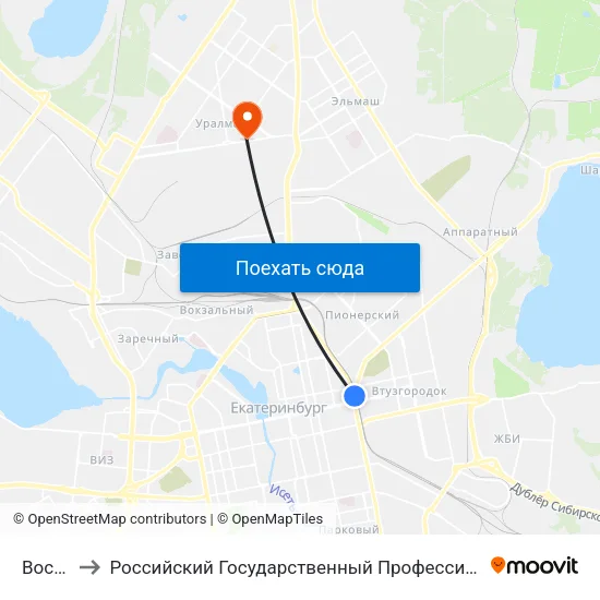 Восточная to Российский Государственный Профессионально-Педагогический Университет map
