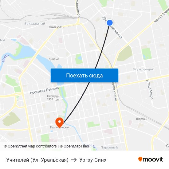 Учителей (Ул. Уральская) to Ургэу-Синх map