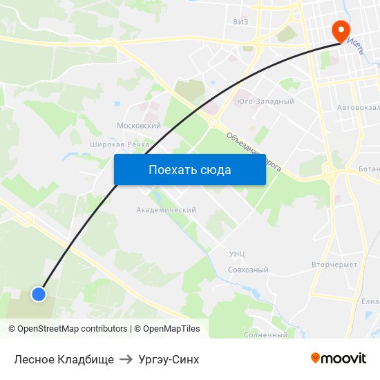 Лесное Кладбище to Ургэу-Синх map